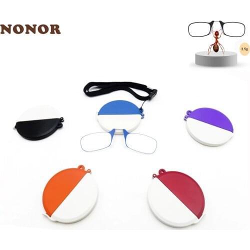 NONOR Men Reading Glasses Neck Hanging Glasses Mini Nose Clip On Reader Rimless Wallet Magnifying Presbyopia Eyewear With Case