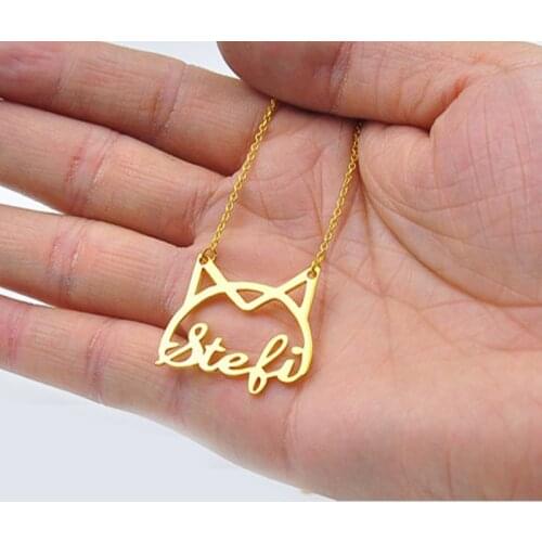 Custom Name Necklace With Cat Ears Letters Stainless Steel Gold Color Nameplate Pendent Personalized Women Jewelry Holiday Gift
