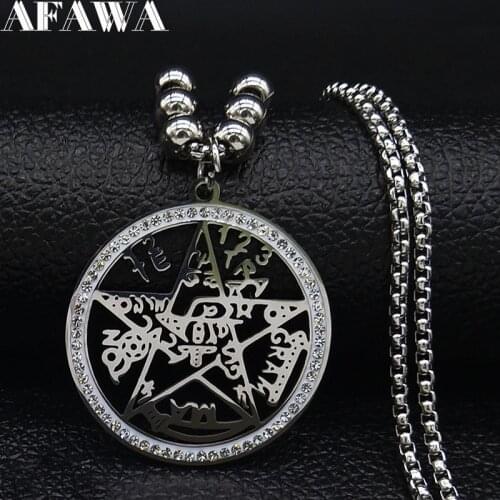 Witchcraft Tetragrammaton Pentagram Necklace Star Charms Silver Color Long Stainless Steel Necklace Jewelry For Men Women N19126