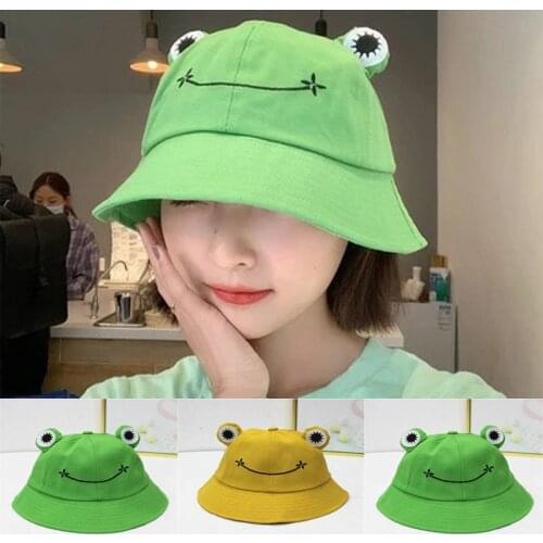 2021 Ladies Fashion Frog Bucket Hat Summer Outdoor Hiking Beach Fishing Hat Korean Cute Sun Hat Big Eye Bucket Hat Sun Hat