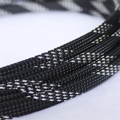 1M Black & Silver 8mm braid cables textile cord PET Expandable High Density Sheathing Plaited Cable Sleeves