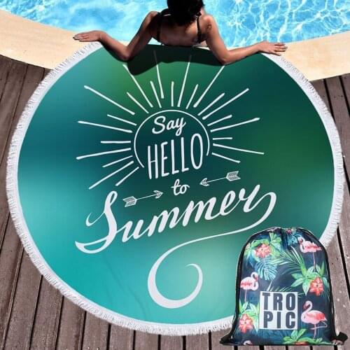 Landscape Flowers Beach Towel Round Wall Tapestry Seaside Bath Shower Towel With Drawstring Backpack Bag Blanket Bikini Cover Up