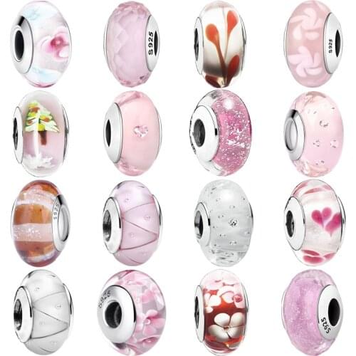 925 Sterling Silver Floating Bracelet Charms Glass Beads Fit Original Charms Bracelets for Women Necklace Womens Jewelry