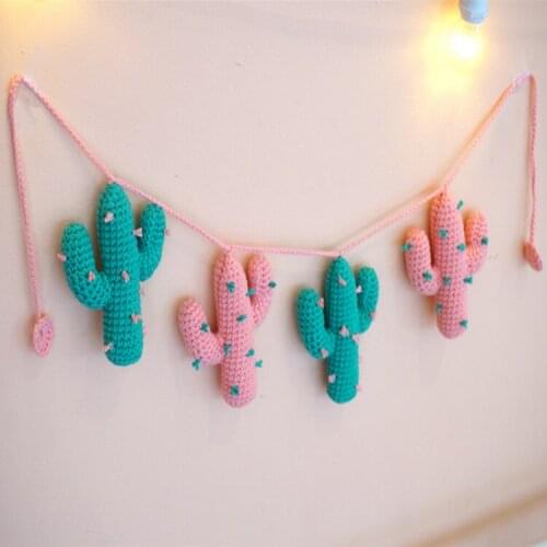 INS Nordic Handmade Crochet Cactus Pendant Creative Home Wall Decoration Knitting Decor Photography Props Kids Girl Room Decor
