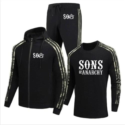 Casual Mens jackets SOA Sons of Anarchy the Child SONS Print high quality Cotton Mens jacket + sweater+pants three piece suit