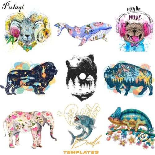 Pulaqi Dolphin Sheep Patch Lion King Space Applique Iron On Transfers For Clothing Animal Flower Thermal Stickers DIY On Clothes
