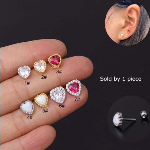 1 Piece 16Gauge Heart Tragus Cartilage Earrings Stud Helix Pinna Piercing Double Unscrew