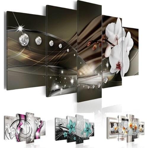 Modern Painting Canvas 5 Panels Orchids Poster Flowers Wall Pictures Decoration for Living Room Modular Floral Print
