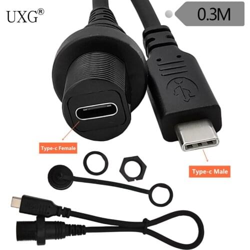 USB3.1 type-c Male to Female AUX Flush Panel Mount Extension Cable for Car Truck Boat Motorcycle Dashboard;type-c Extension Cabl