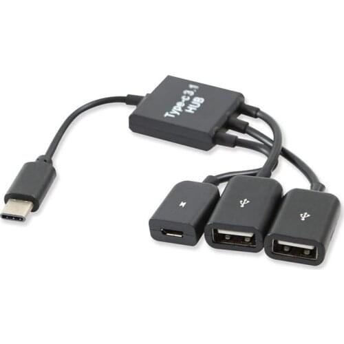 USB 3.1 Type C Male to 2 Dual USB A 2.0 Female + Micro-USB Female 3 in 1 OTG HUB