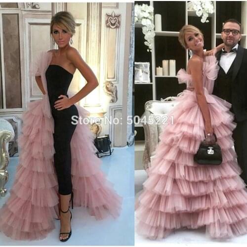 Pink and Black Saudi Arabic Ankle Length Evening Dresses With Tiered 2019 Dubai Design Islamic Ruffles Prom Gown Party kaftans