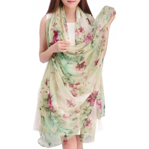 High Quality Chiffon Floral Printed Lightweight Womens Scarves Holiday Beach Cover Up