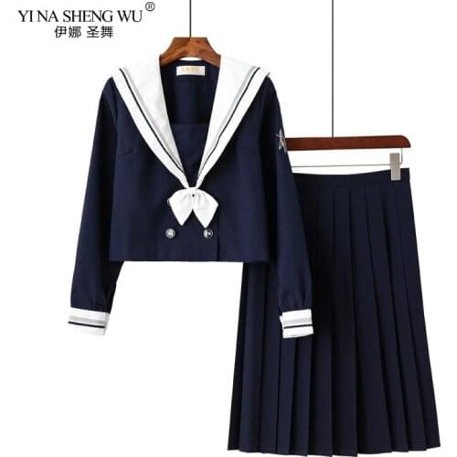 Japanese High School Student JK Uniforms Anime Cosplay Costume Sailor Suit JK Set Pleated Skirt Schoolgirl Navy Blue Women