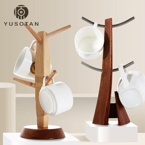 YUSOTAN wooden cup storage rack natural solid whole wood thick and stable base no paint no wax dining room wood cup holder