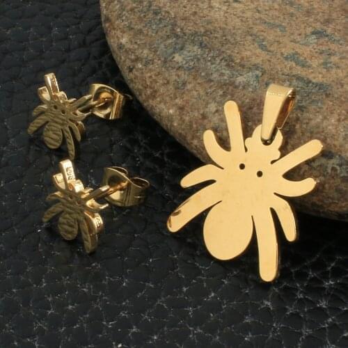 Spider Style Stainless Steel Jewelry Sets For Women Gold Color Pendants And Earrings SFAZBJAF