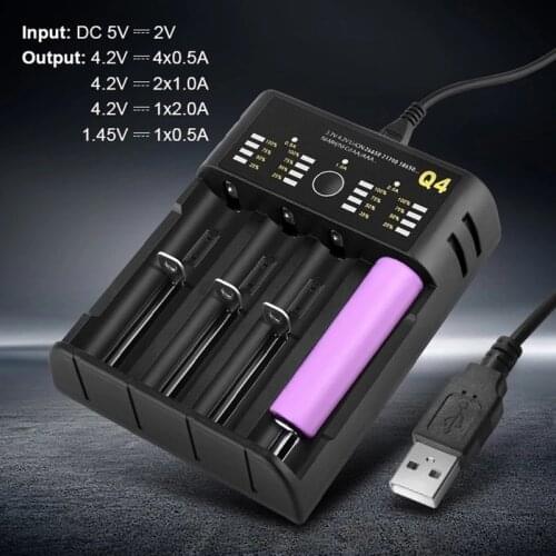 Q4 Battery Charger for 18650 26650 21700 18350 AA AAA 3.7V/3.2V/1.2V/1.5V 18650 lithium NiMH battery Charger