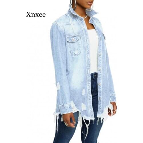 2021 Autumn and Winter Womens Denim Jacket Retro Casual Ripped Denim Jacket Shirt Jacket Womens Clothing