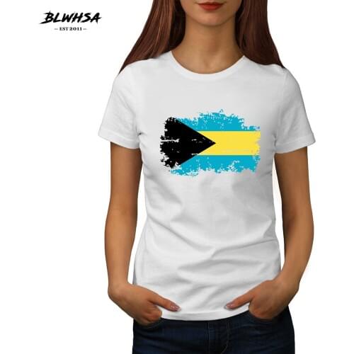 BLWHSA Bahamas Flag Printed T shirt Women Fashion Short Sleeve Brand T-shirts Summer Funny Bahamas National Flag Student Tee