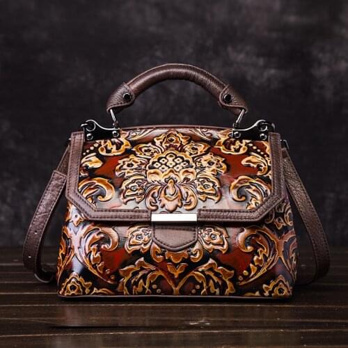 Chinese Style Embossed Women Handbag Vintage Genuine Leather Female Messenger Shoulder Bags Real Cowhide Tote Bolsa Feminina New