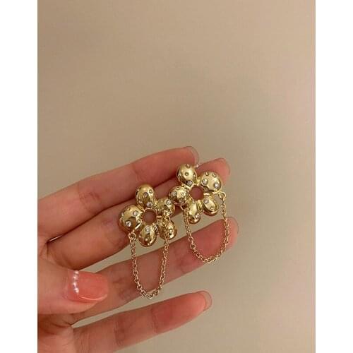 925 Silver Needle Rhinestone Flower Stud Earrings Korean Light Luxury Retro Chain Tassel Earring for Women Wedidng Gift Jewelry