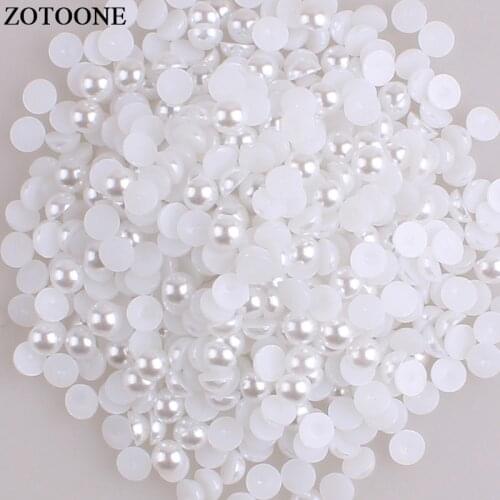 ZOTOONE Flat Back Resin White Half Pearl Rhinestone Applique Strass Glue On Rhinestones Nail Art Stones For Clothes Decoration E