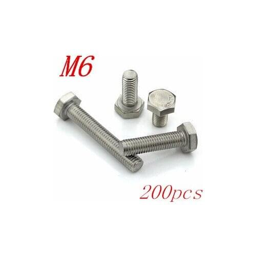 200pcs/Lot Free Shipping Metric Thread M6*10/12/14/16/18/20/25/30/35/40-110mm Stainless Steel outer Hex Head Cap Screws Bolts