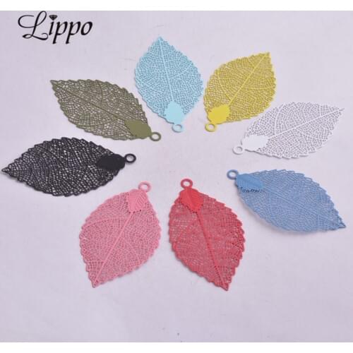 30pcs/lot AA2234 Colorful large Leaf Charms Brass Leaves Big Earring Diy Charm Filigree Jewelry Making