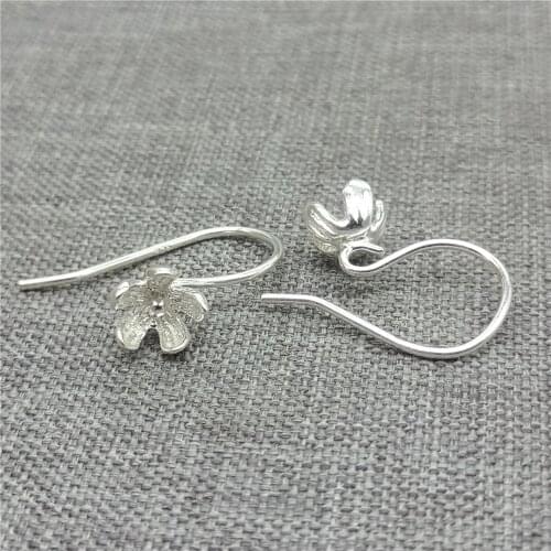 4 Pairs of 925 Sterling Silver Flower Earring Ear Wire Hooks Jewelry Making