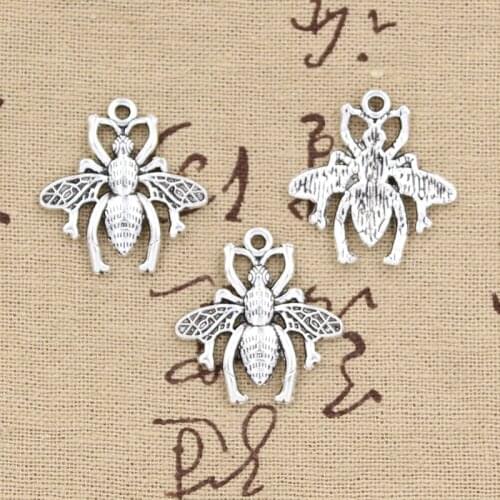 6pcs Charms Honeybee Bee Hornet Honey 26x25mm Antique Silver Color Plated Pendants Making DIY Handmade Tibetan Finding Jewelry