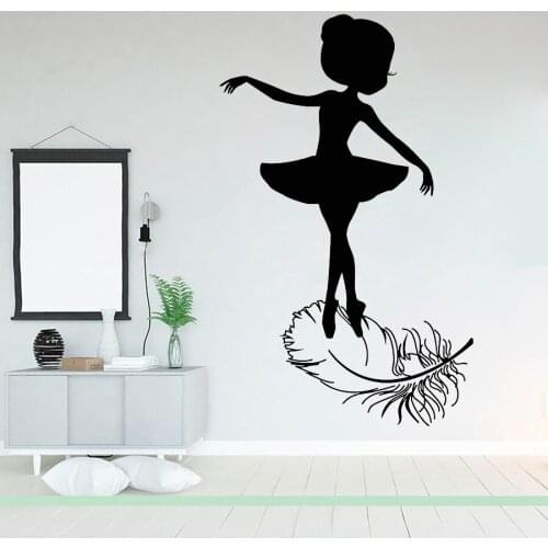 Ballerina Girl Wall Decal Ballet Studio Decor Wall Decals Bird Feather Ballet Silhouette for Dance Room Decor Vinyl Mural X886