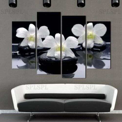 Frameless 4panels Stone Flower Canvas Painting for Living Room Fashion Smart Home Garden Decoration Modern Wall Art Decor