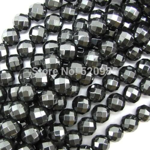 Free Shipping Natural Stone Faceted Black Hematite Beads 4 6 8 10 MM 16" Per Strand Pick Size No.HB32
