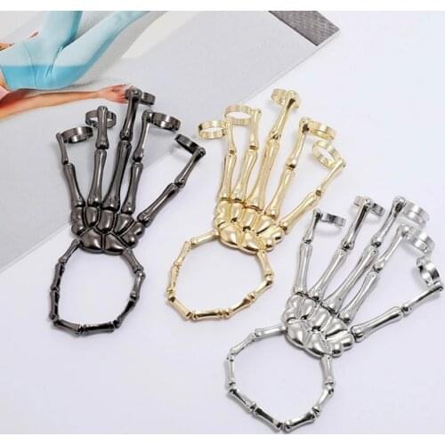 Halloween Bracelet for Women Gothic Punk Hand Skull Skeleton Elasticity Adjustable Bracelet Bangles Femme Party Accessories
