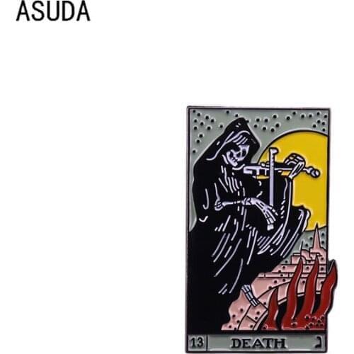 Dead tarot brooch Violin Reaper skull enamel pins Men and women fashion jewelry gifts anime movie novel lapel badges