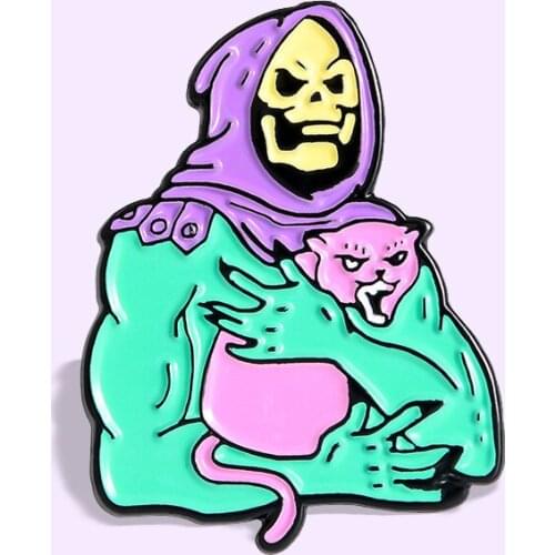 Skeleton and cat Enamel Pin cat is ferocious badge brooch Lapel pin Denim Jeans shirt bag Personality and Cool Gift for people