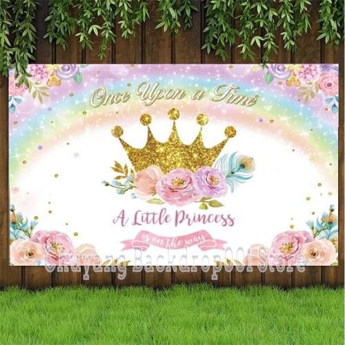 Crown Photography Backdrops Princess Baby Shower 1st Birthday Party Flower Rainbow Background For Photo Studio