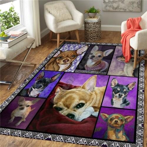 Chihuahua 3D Printed Rugs Mat Rugs Anti-slip Large Rug Carpet Home Decoration Living Flannel Print Bedroom Non-slip Floor Rug