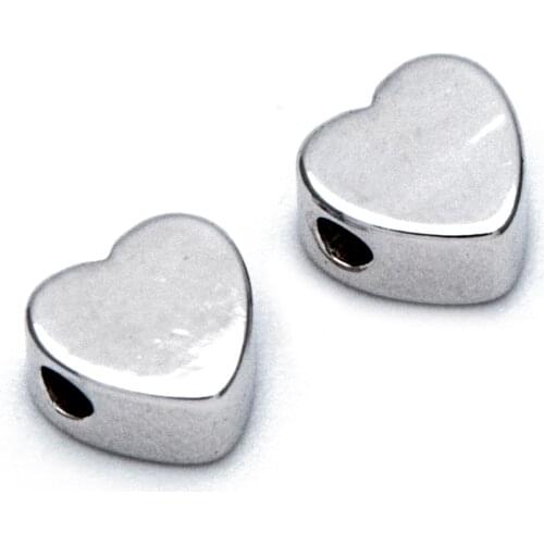 10pcs Rhodium Plated Brass Heart Beads, Silver Tone Heart Spacers 5/6mm, For Jewelry DIY Findings Accessories (GB-889)