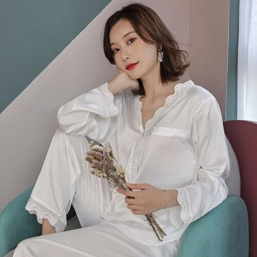 Summer Maternity Nightwear Clothes Cardigan Long Sleeves Pajamas White Lace Pregnant Women Homewear