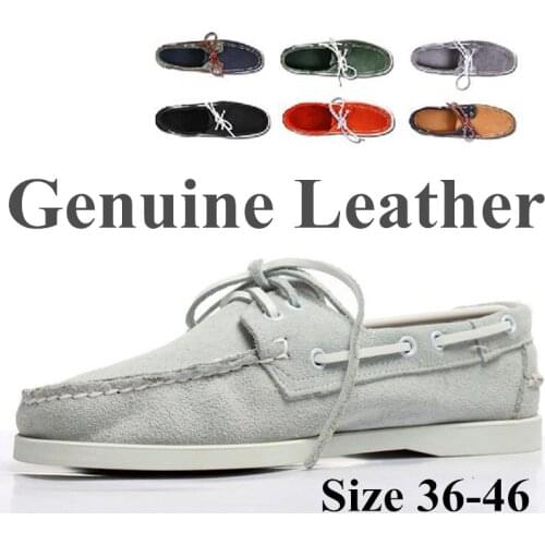Men Women Genuine Leather Docksides Classic Homme Femme Boat Shoes,Plus Big Size Navy Black Brown Brand Flats Loafers A047