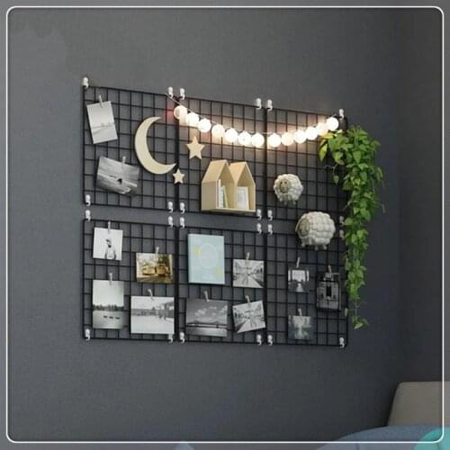 Multi-Function Iron Metal Grid Decor Photo Frame Wall Art Display Mesh Storage Shelf Organizer Rack Holder + 10pcs Wooden Clips
