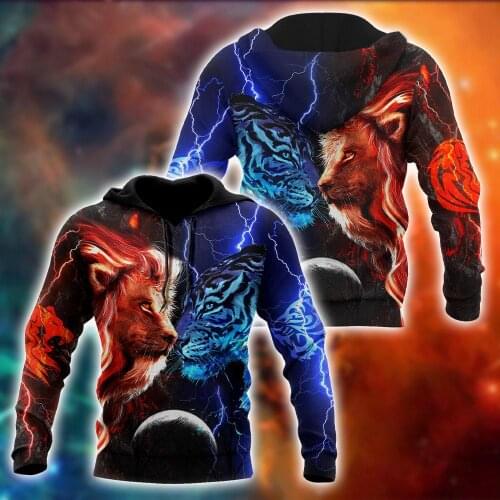 Tiger vs Lion Galaxy lightning 3D All Over Printed Men Hoodie Unisex Casual Jacket Pullover Streetwear sudadera hombre DW0439