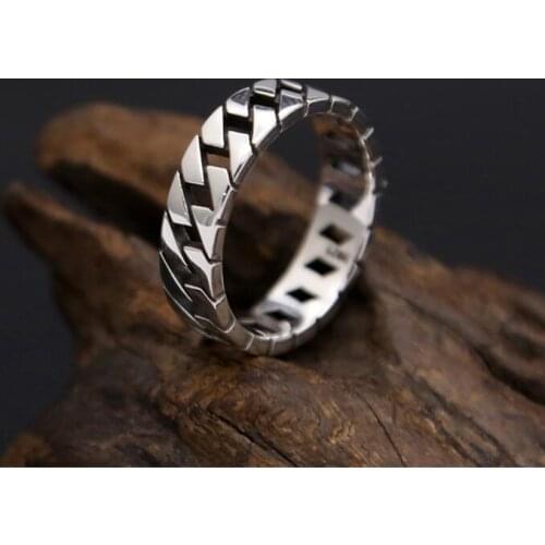 Solid Silver 925 Mens Ring Simple Chain Band Slash Edge 100% Real 925 Sterling Silver Jewelry Men Fashion Brief Style Free Box