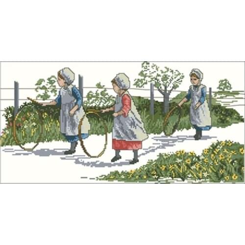 Girl playing hoop patterns Counted Cross Stitch 11CT 14CT 18CT DIY Chinese Cross Stitch Kits Embroidery Needlework Sets