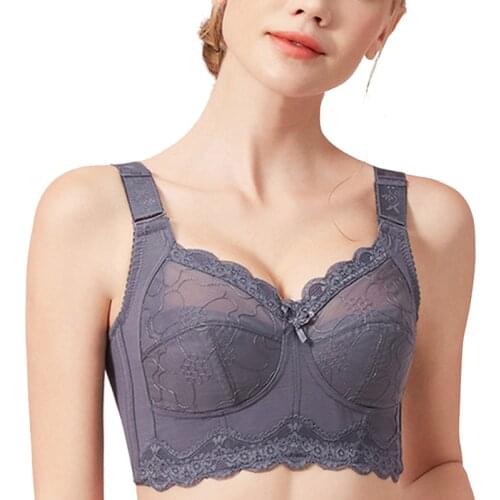 Plus Size Women Full Coverage Non-padded Underwear Adjustable Wireless Lace Floral Embroidery Bra Lingerie 38 40 42 B C D E F G
