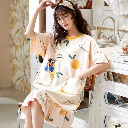 SLPBELY Women Summer Nightdress Nightgown Lovely Cartoon Sweet Ruffle Princess Short Sleeved Sleepwear Cute Homewear Nightskrit