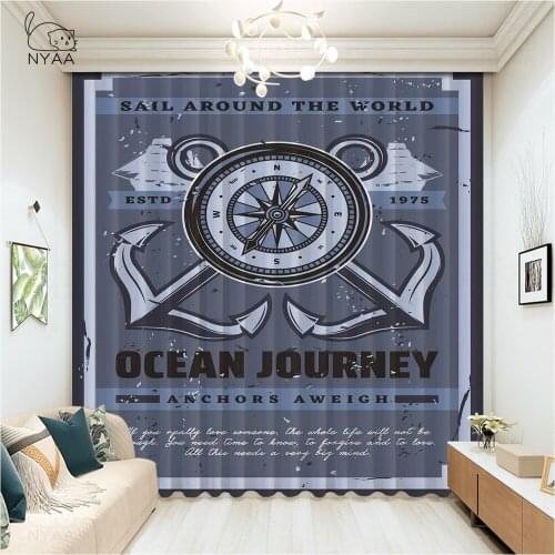 Nordic Style Mediterranean Nautical Anchor Printed Hooks For Curtains Cafe Outdoor Curtain Office Bedroom Curtains Micro Shading