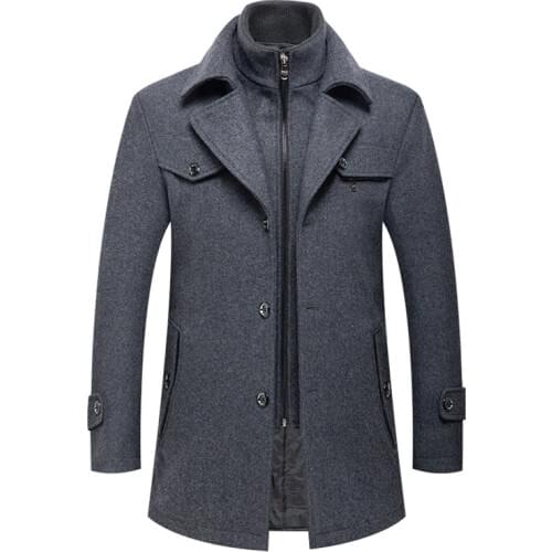 New Autumn Winter Mens Wool Coat Double Collar Thick Trench Coat Business Casual Woolen Jacket Men Wool Blends Overcoat