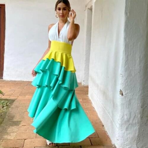 New Arrival Multicolor Ruffle Tiered Satin Long Skirts With High Waist Floor Length Zipper Custom Made Fashion Female Skirts