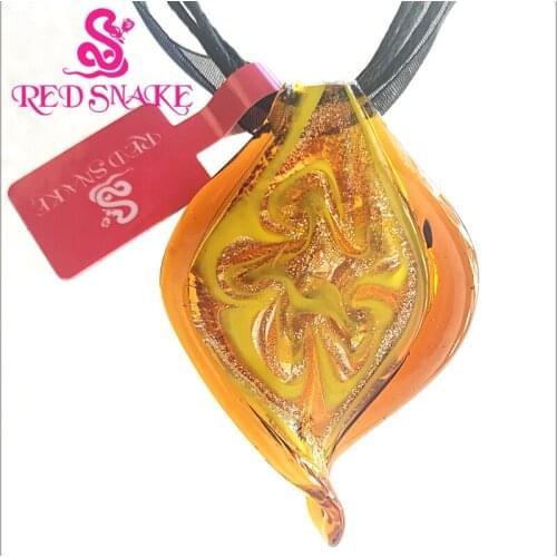 RED SNAKE Champagne with Yellow colors Leaf Drop Abstract pattern Murano Glass Pendant Necklace